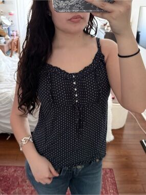 Brandy Melville Navy Polka Dot Ruffle-Trim Camisole